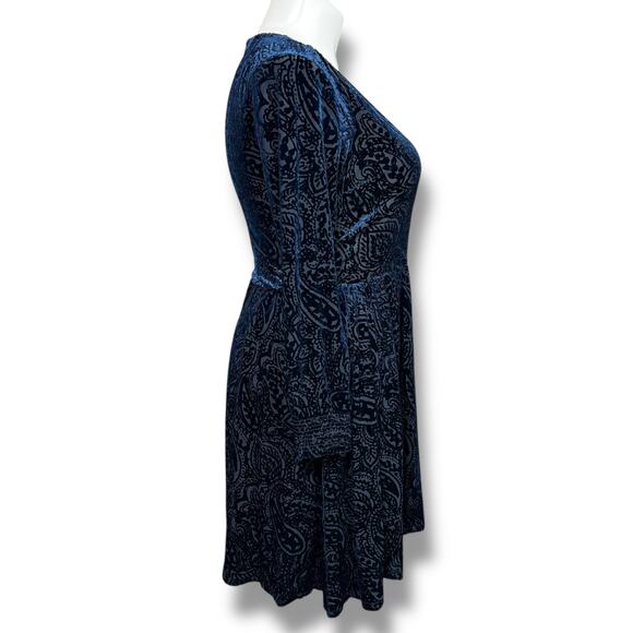 Tommy Hilfiger Womens Velvet Burnout Faux Wrap High Waist Above Knee Blue Sz 12 - Picture 3 of 14